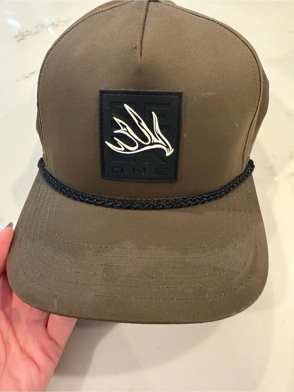 Olive Green Trucker Hat with Antler Patch